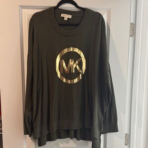 Michael Kors Dark Green Top with Gold Emblem